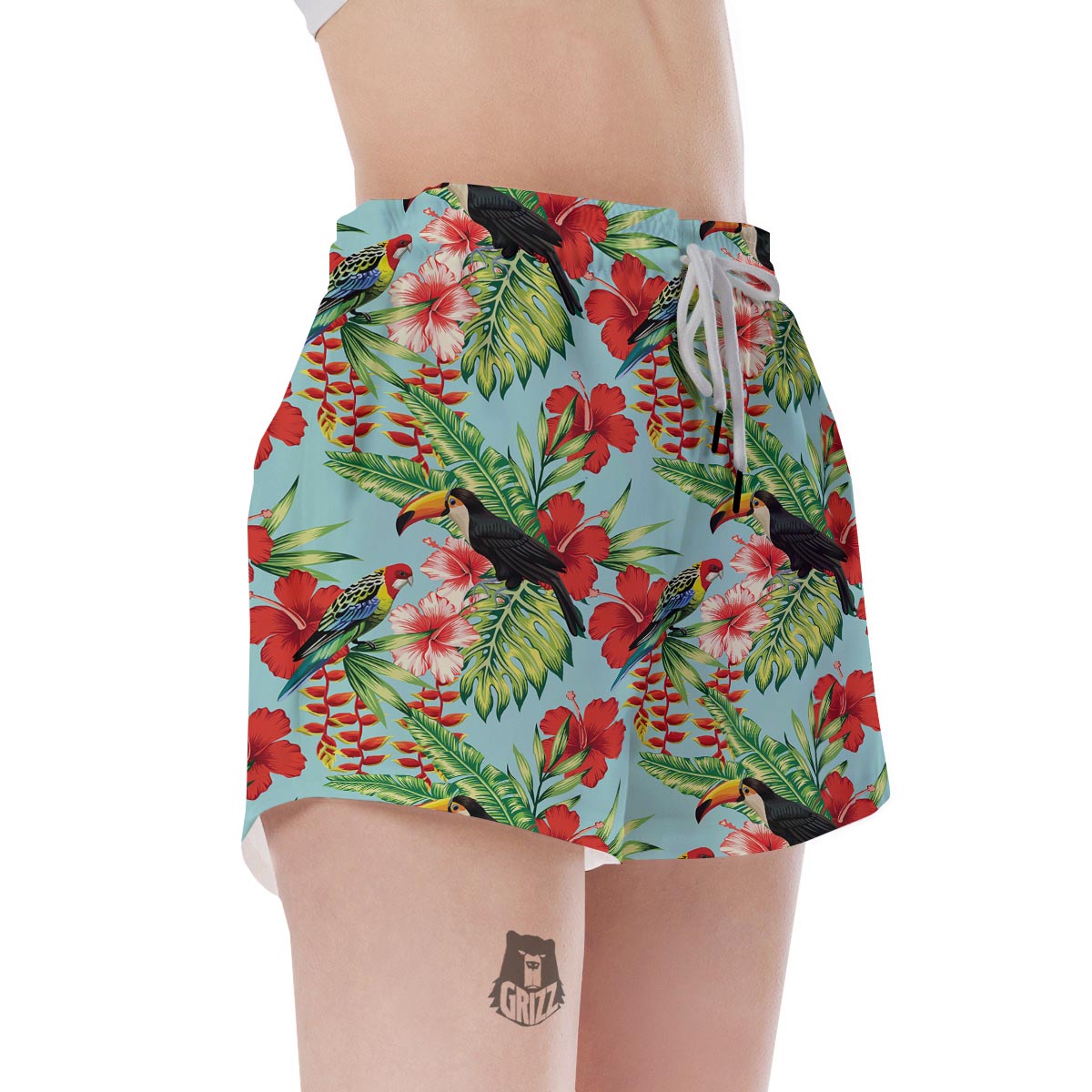 Hawaiian Bird Floral Print Women's Shorts-grizzshop