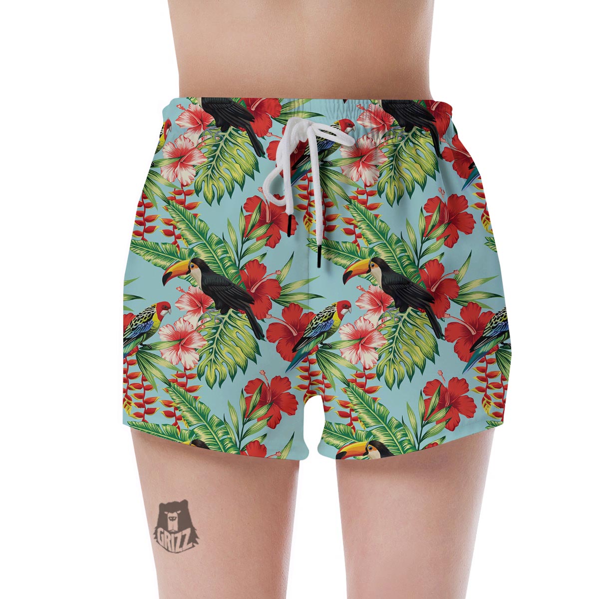 Hawaiian Bird Floral Print Women's Shorts-grizzshop