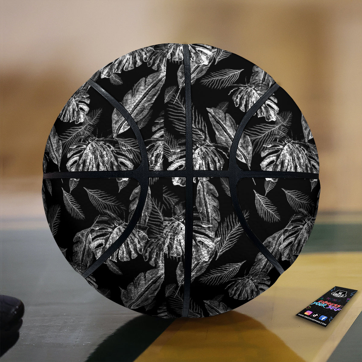 Hawaiian Black And White Print Pattern Basketball