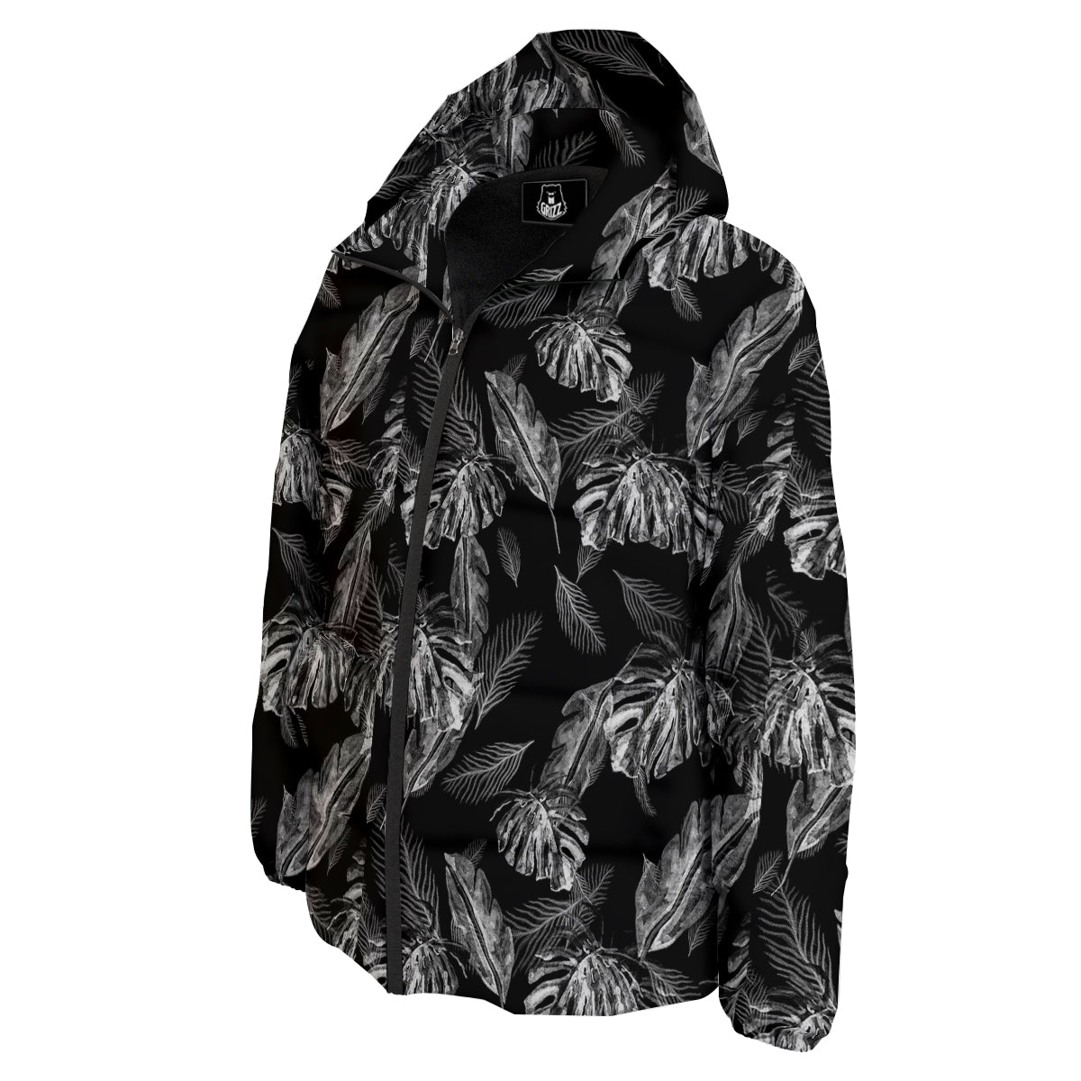Hawaiian Black And White Print Pattern Down Jacket-grizzshop