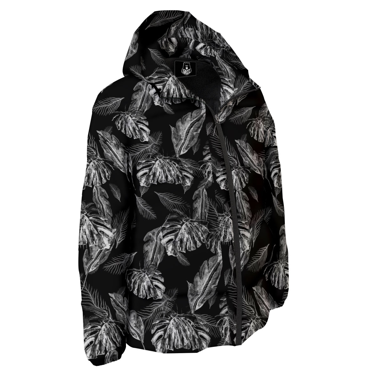 Hawaiian Black And White Print Pattern Down Jacket-grizzshop