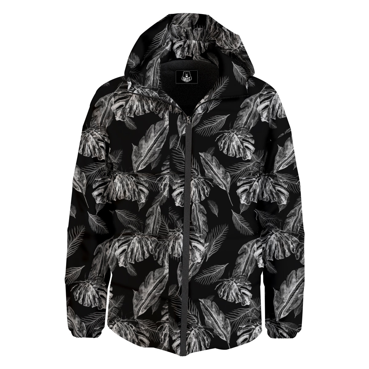 Hawaiian Black And White Print Pattern Down Jacket-grizzshop