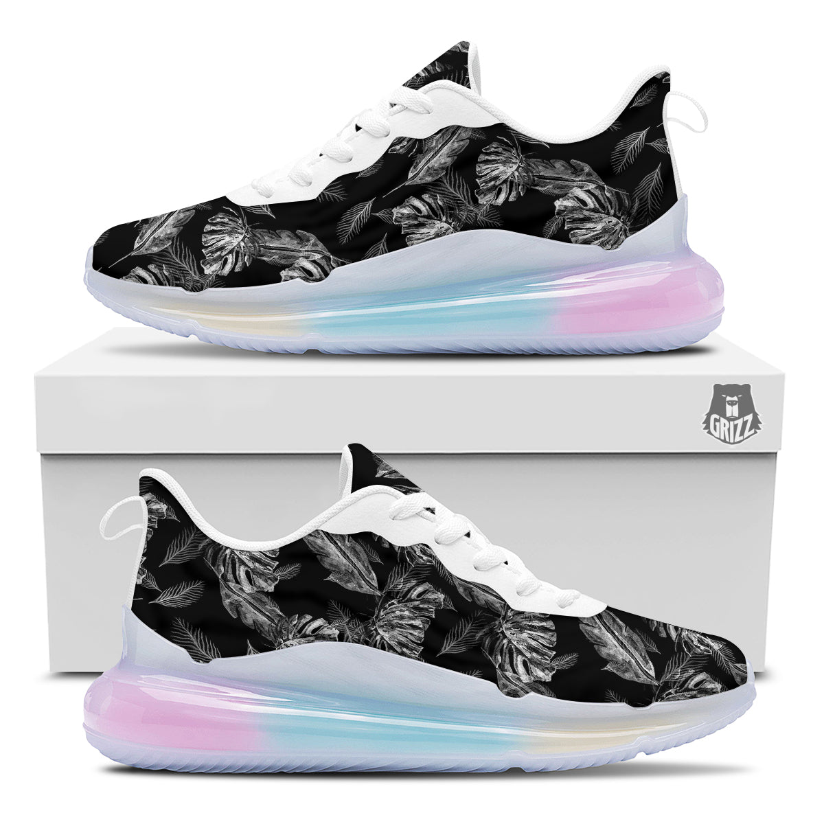 Hawaiian Black And White Print Pattern Running Sneakers-grizzshop