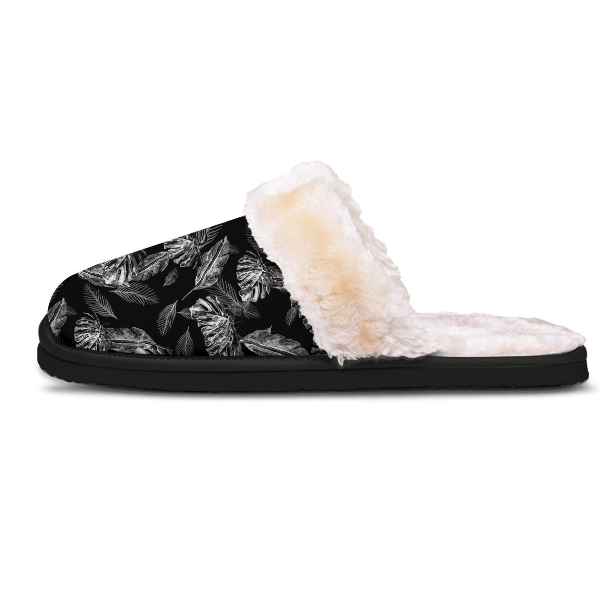 Hawaiian Black And White Print Pattern Slippers-grizzshop
