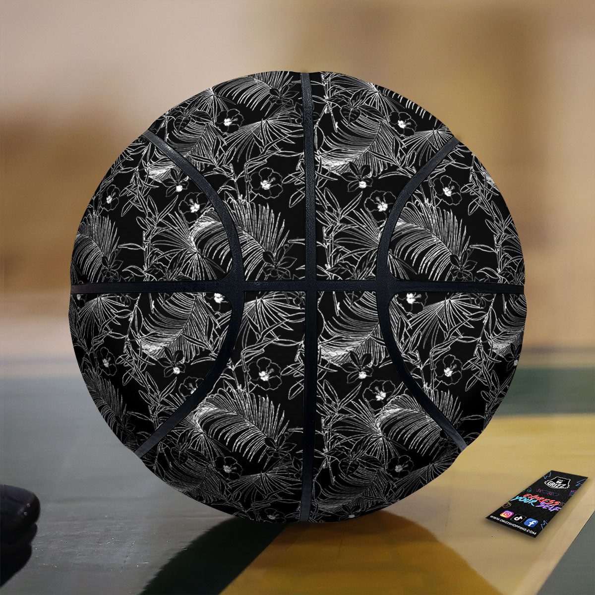 Hawaiian Black Tropical Print Pattern Basketball-grizzshop