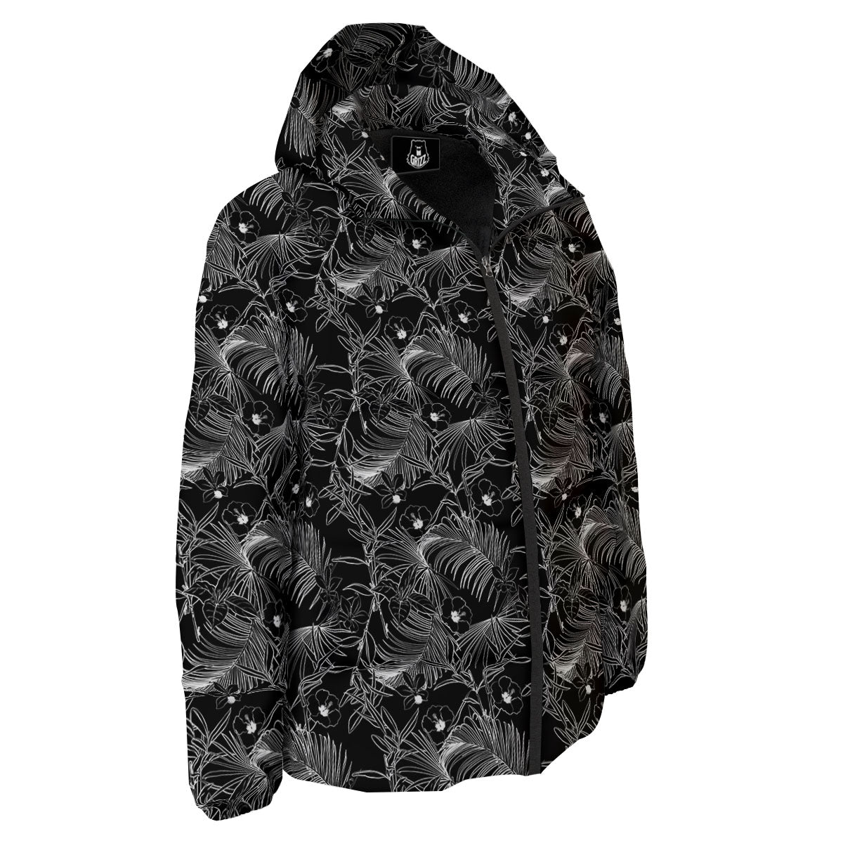 Hawaiian Black Tropical Print Pattern Down Jacket-grizzshop