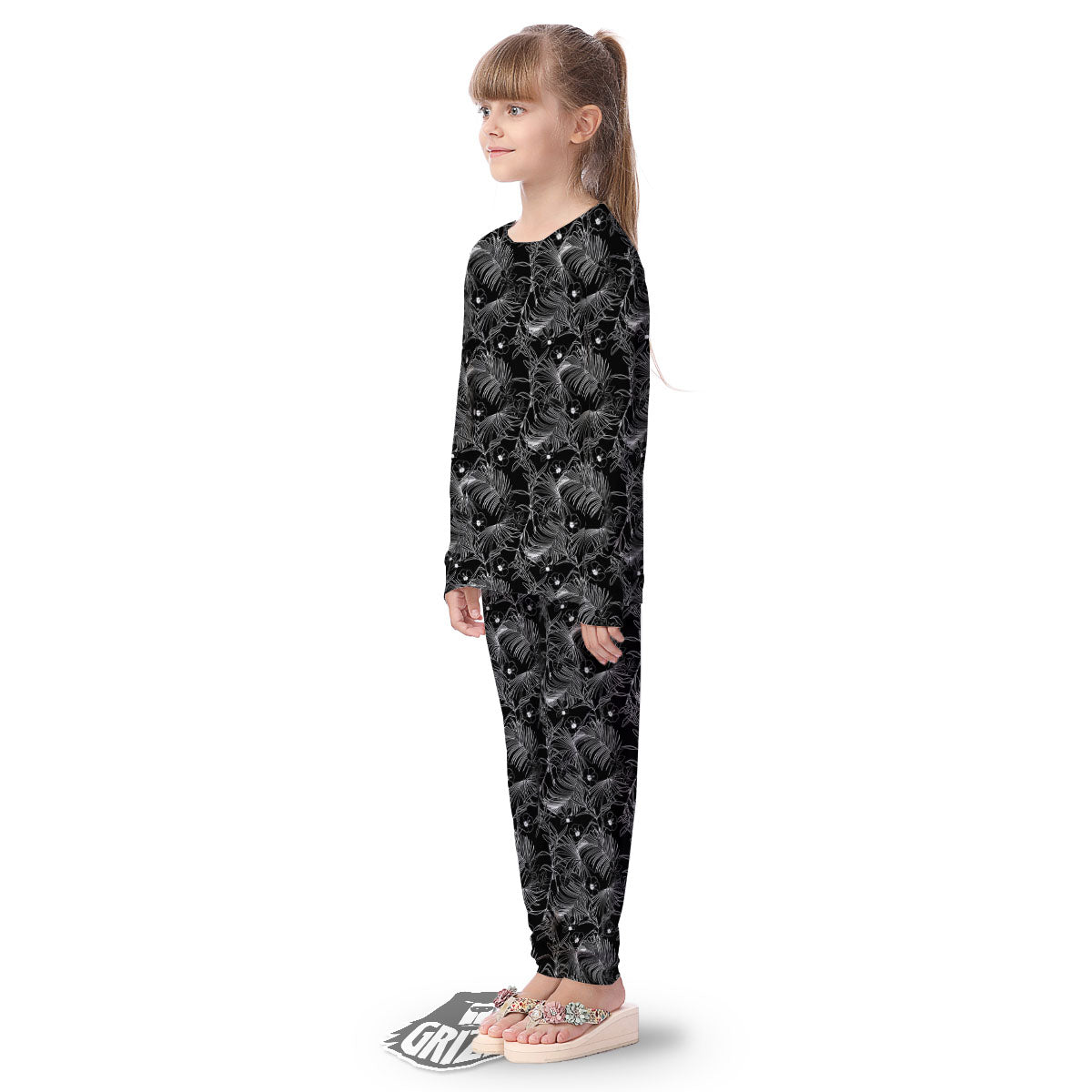 Hawaiian Black Tropical Print Pattern Kid's Pajamas-grizzshop