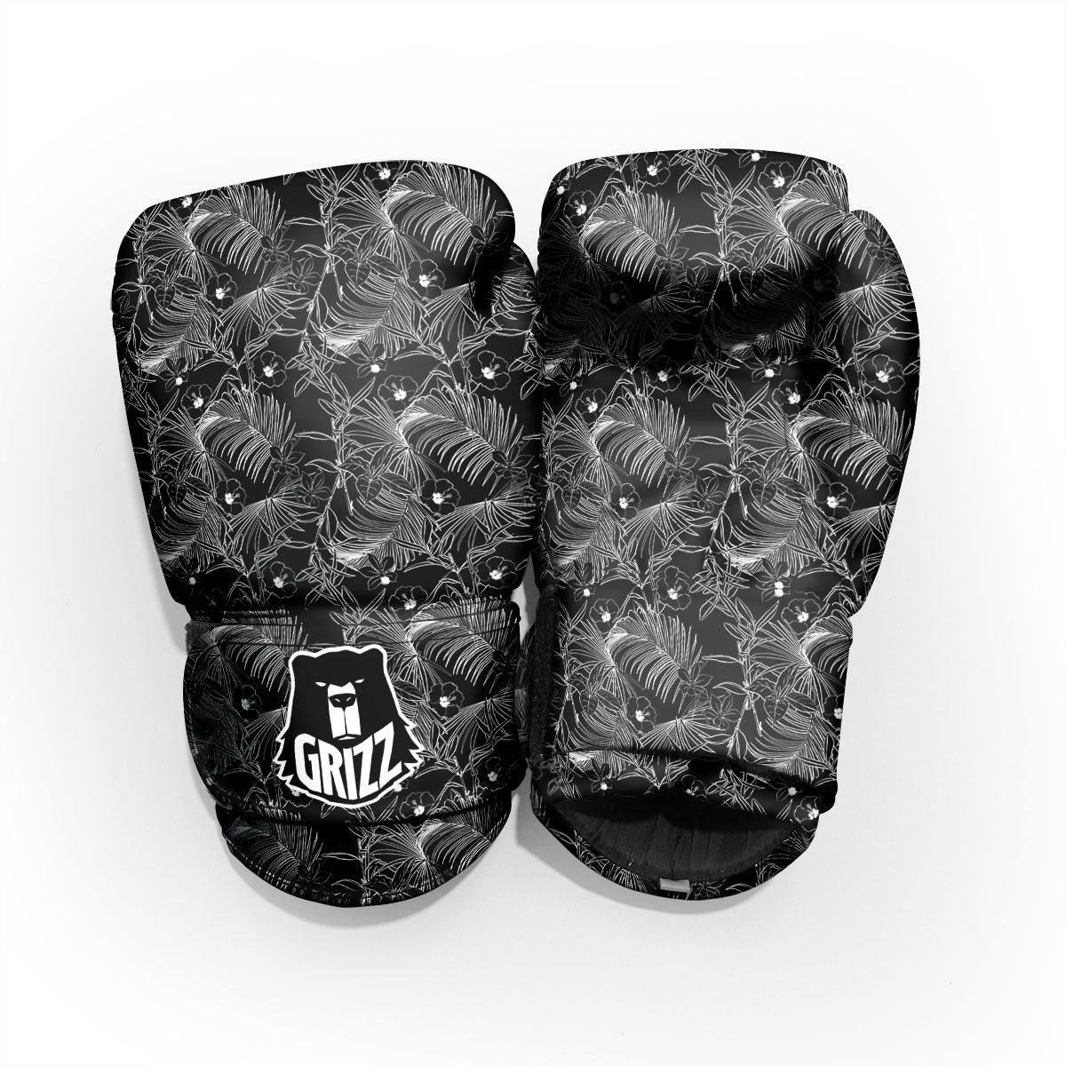 Hawaiian Black Tropical Print Pattern Sparring Gloves-grizzshop