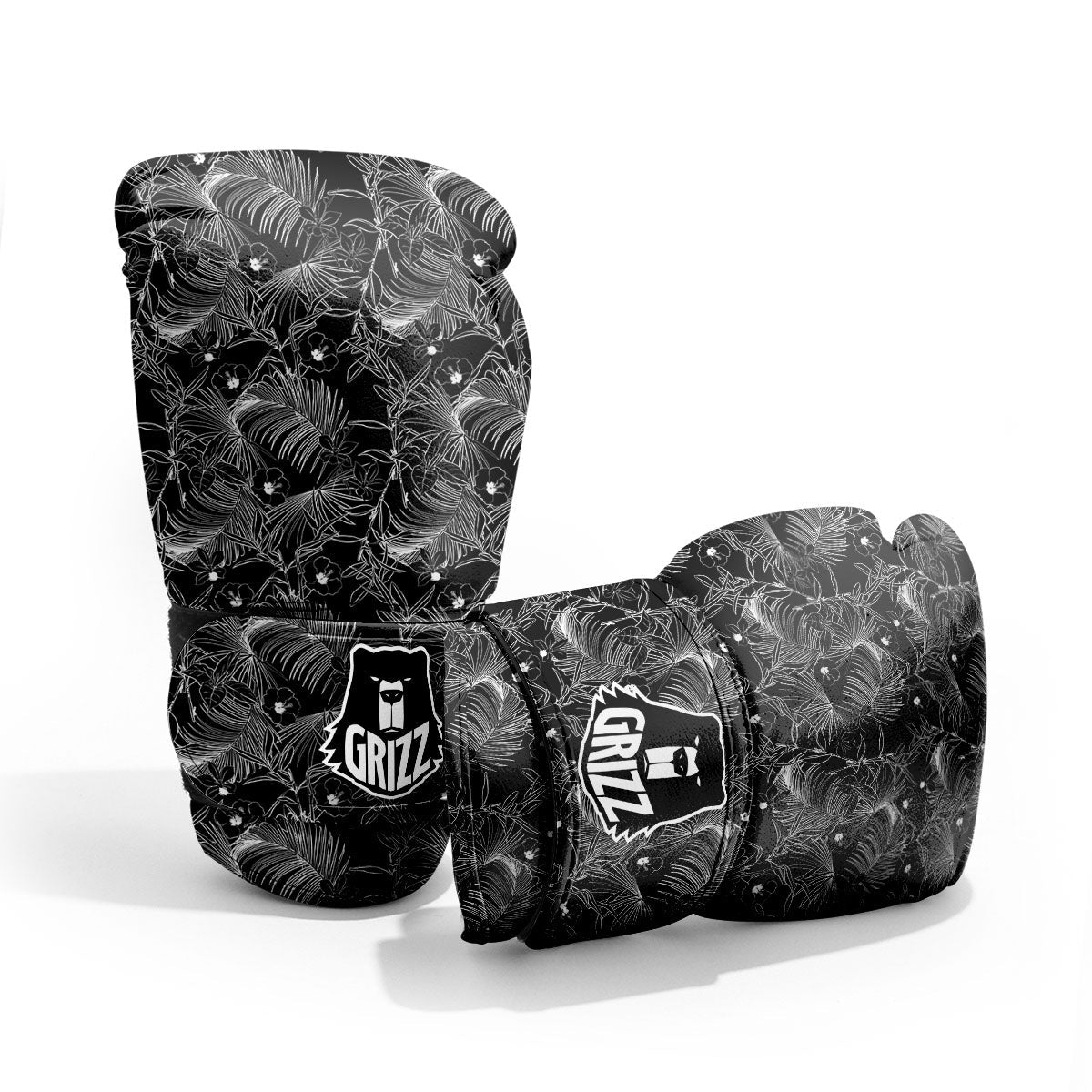 Hawaiian Black Tropical Print Pattern Sparring Gloves-grizzshop