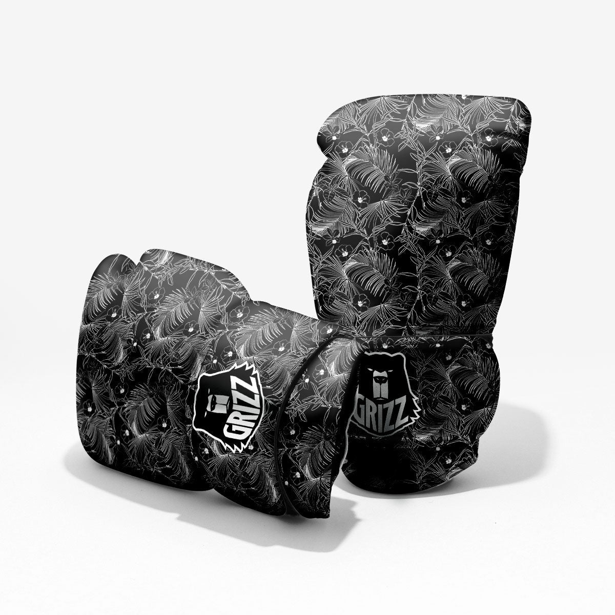Hawaiian Black Tropical Print Pattern Sparring Gloves-grizzshop