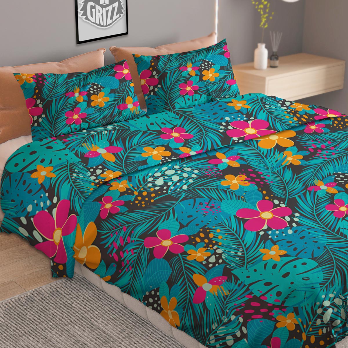 Hawaiian Exotic Tropical Print Pattern Duvet Cover Bedding Set