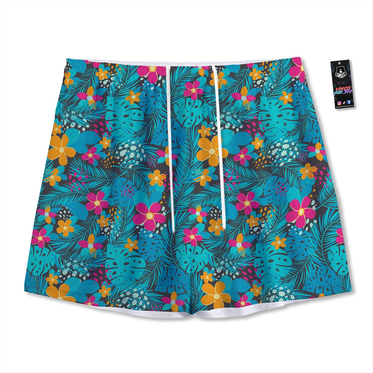 Hawaiian Exotic Tropical Print Pattern Mesh Shorts