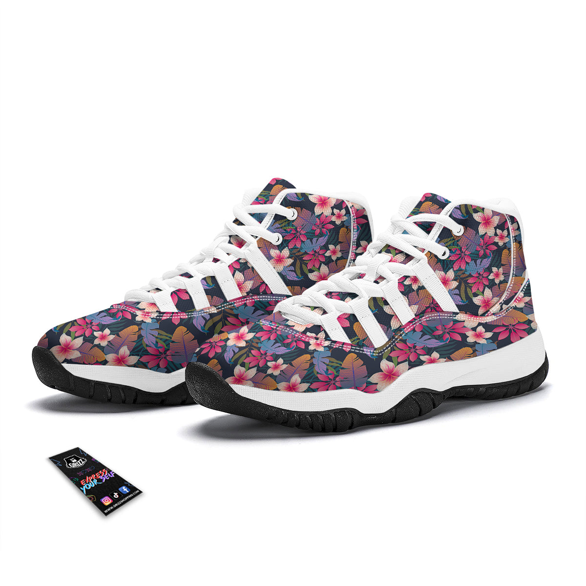 Hawaiian Floral Tropical Flower Hibiscus Palm Leaves Pattern Print White Bball Shoes-grizzshop