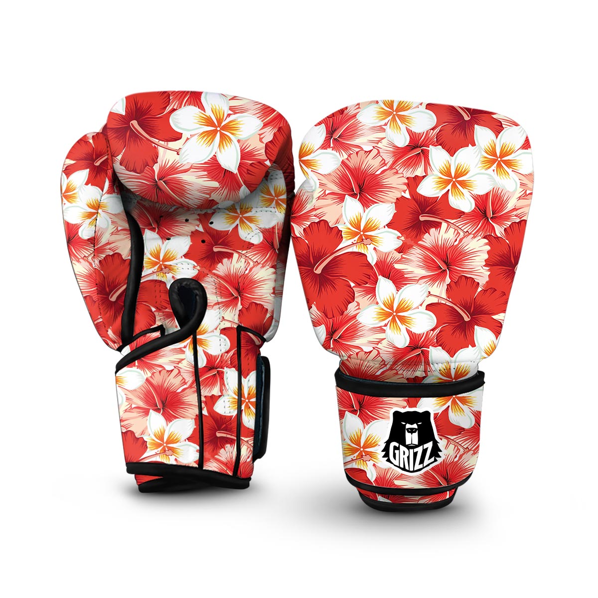 Hawaiian Floral Tropical Flower Red Hibiscus Pattern Print Boxing Gloves-grizzshop