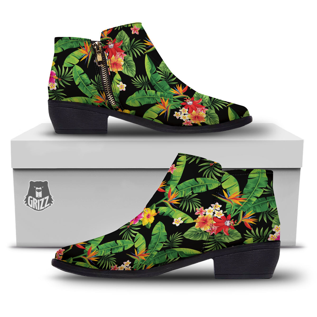 Hawaiian Flower And Tropical Leaf Print Pattern Ankle Boots-grizzshop