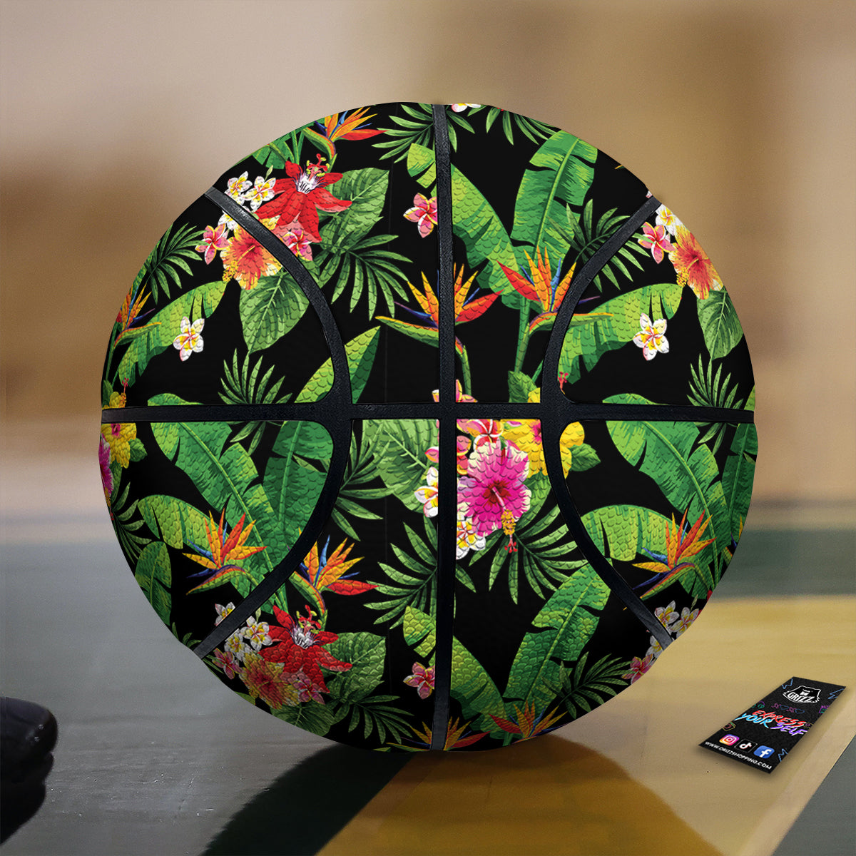 Hawaiian Flower And Tropical Leaf Print Pattern Basketball