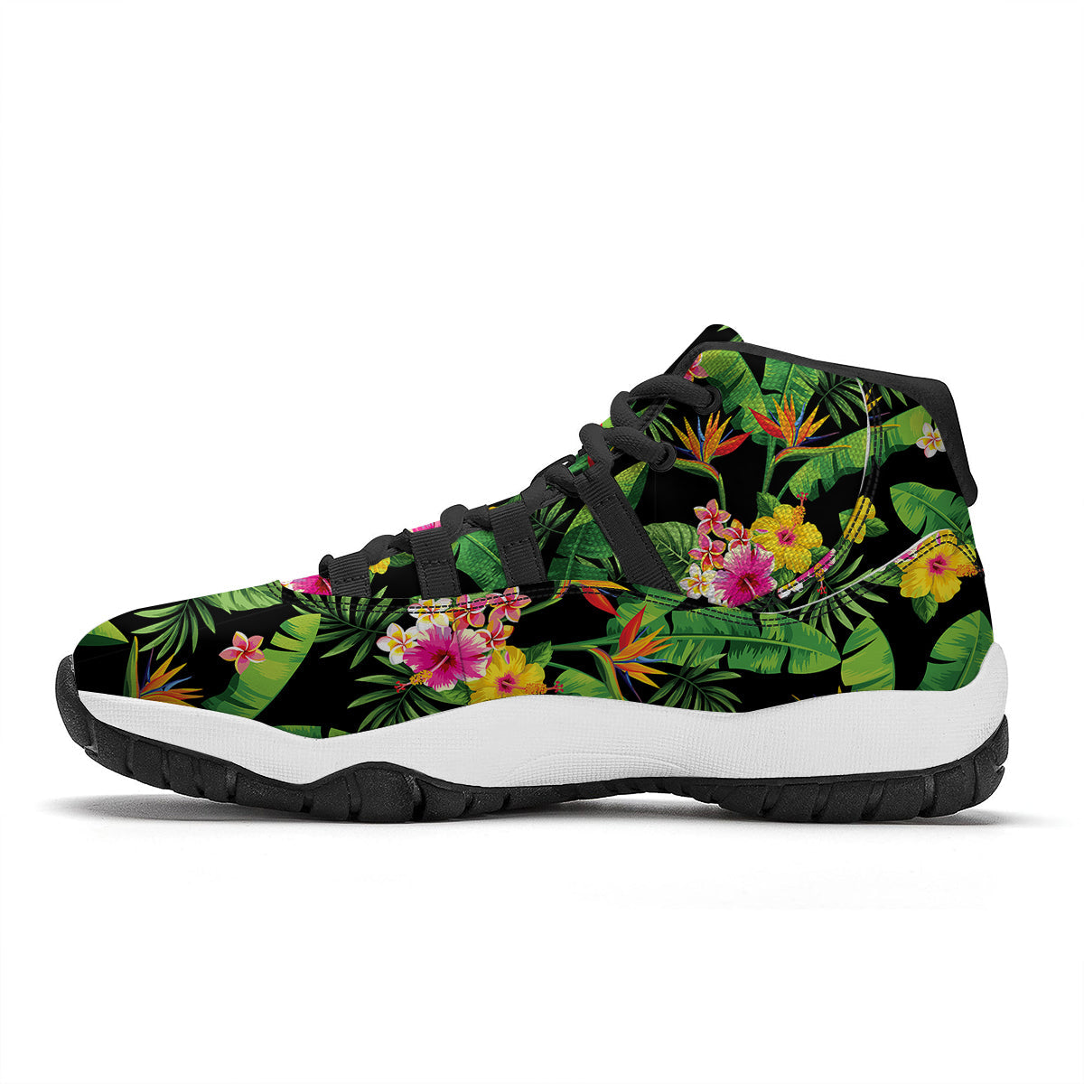 Hawaiian Flower And Tropical Leaf Print Pattern Black Bball Shoes-grizzshop