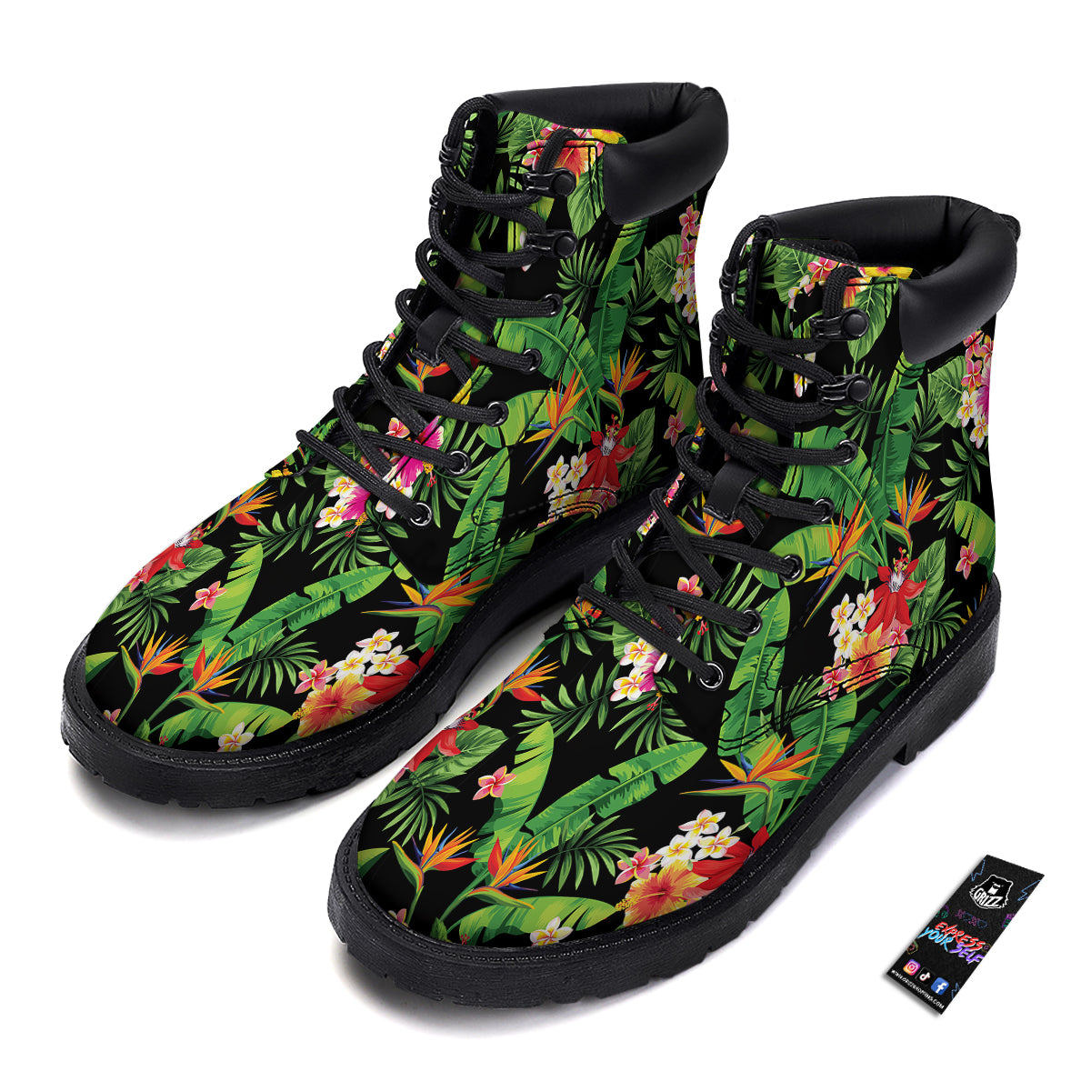 Hawaiian Flower And Tropical Leaf Print Pattern Boots-grizzshop