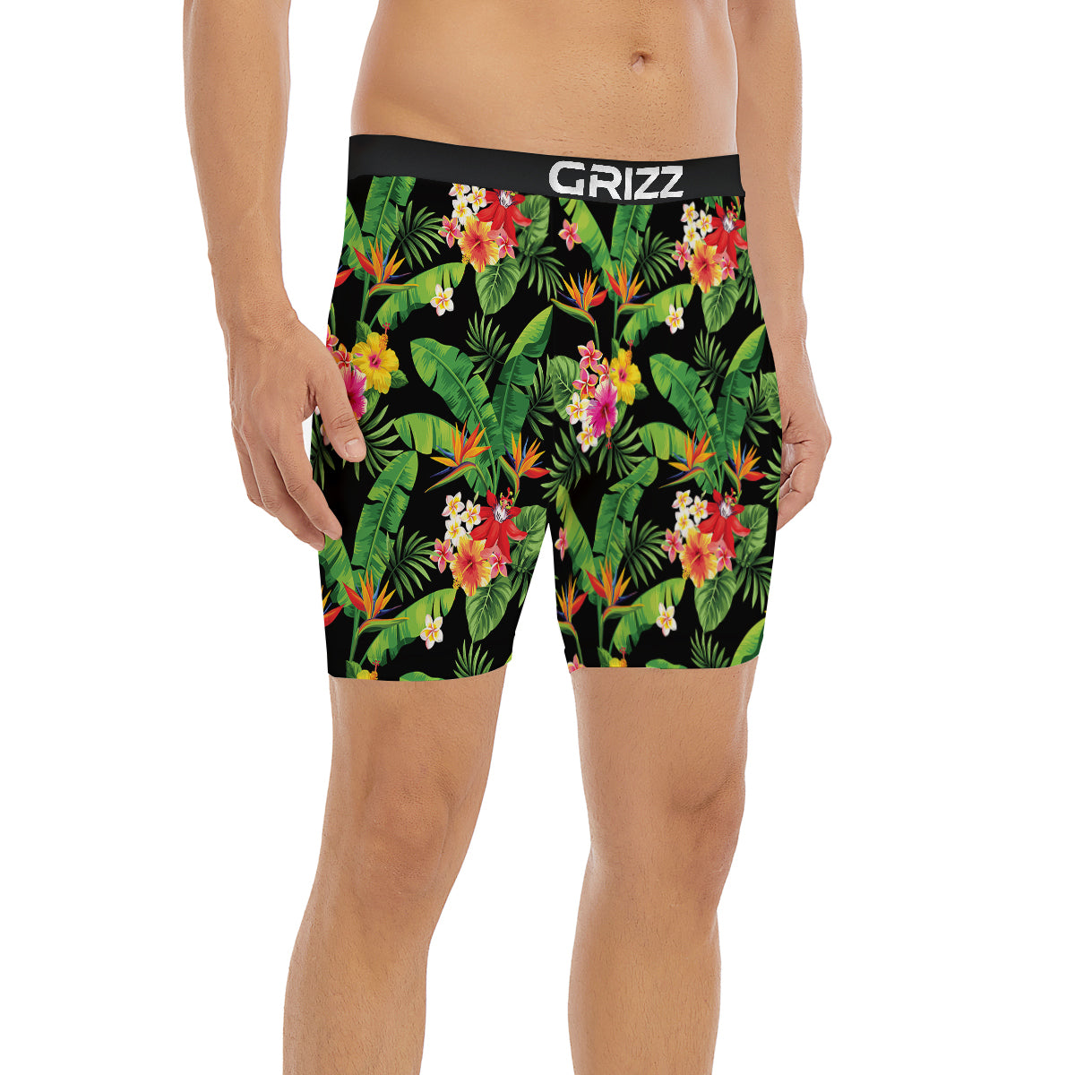 Hawaiian Flower And Tropical Leaf Print Pattern Boxer Briefs-grizzshop