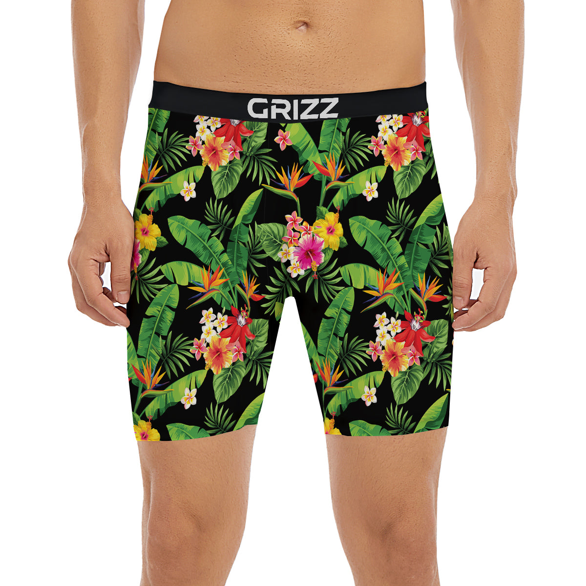 Hawaiian Flower And Tropical Leaf Print Pattern Boxer Briefs-grizzshop