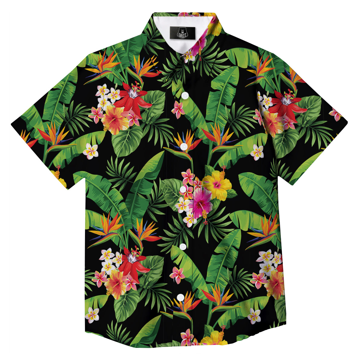Hawaiian Flower And Tropical Leaf Print Pattern Button Up Shirt-grizzshop