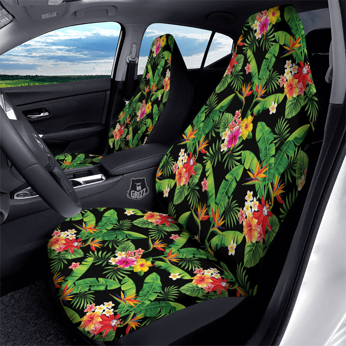 Hawaiian Flower And Tropical Leaf Print Pattern Car Seat Covers-grizzshop