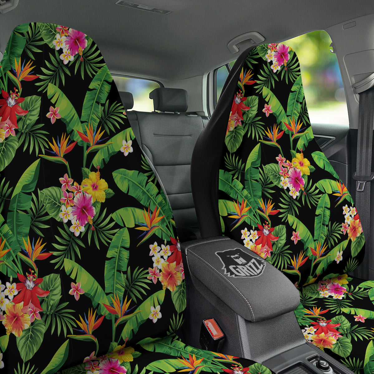 Hawaiian Flower And Tropical Leaf Print Pattern Car Seat Covers-grizzshop