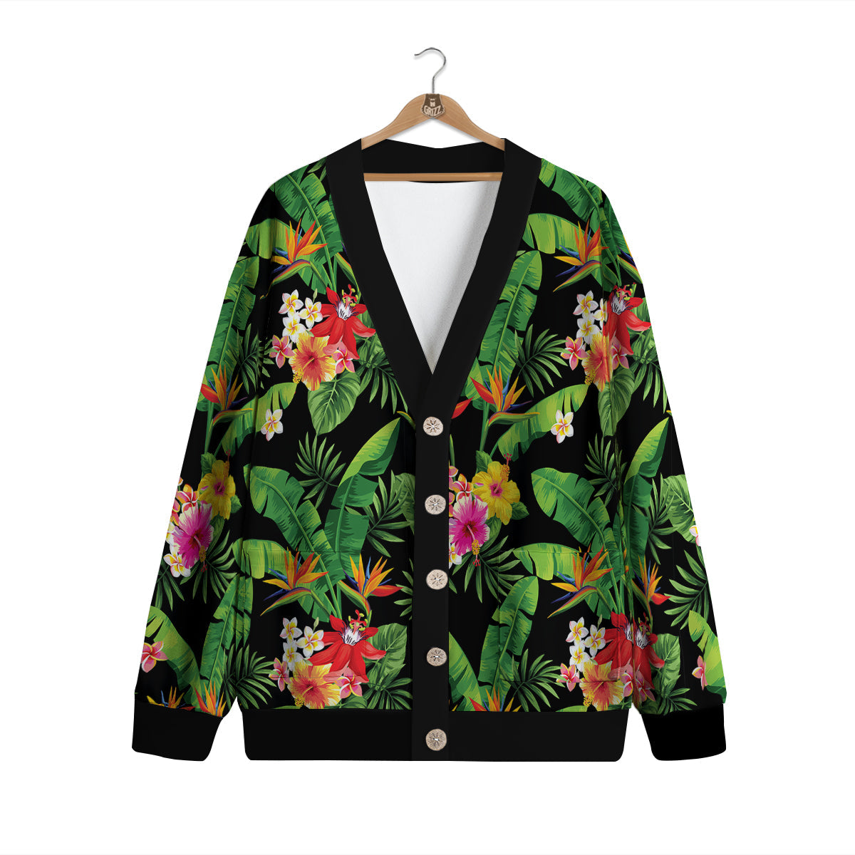 Hawaiian Flower And Tropical Leaf Print Pattern Cardigan-grizzshop