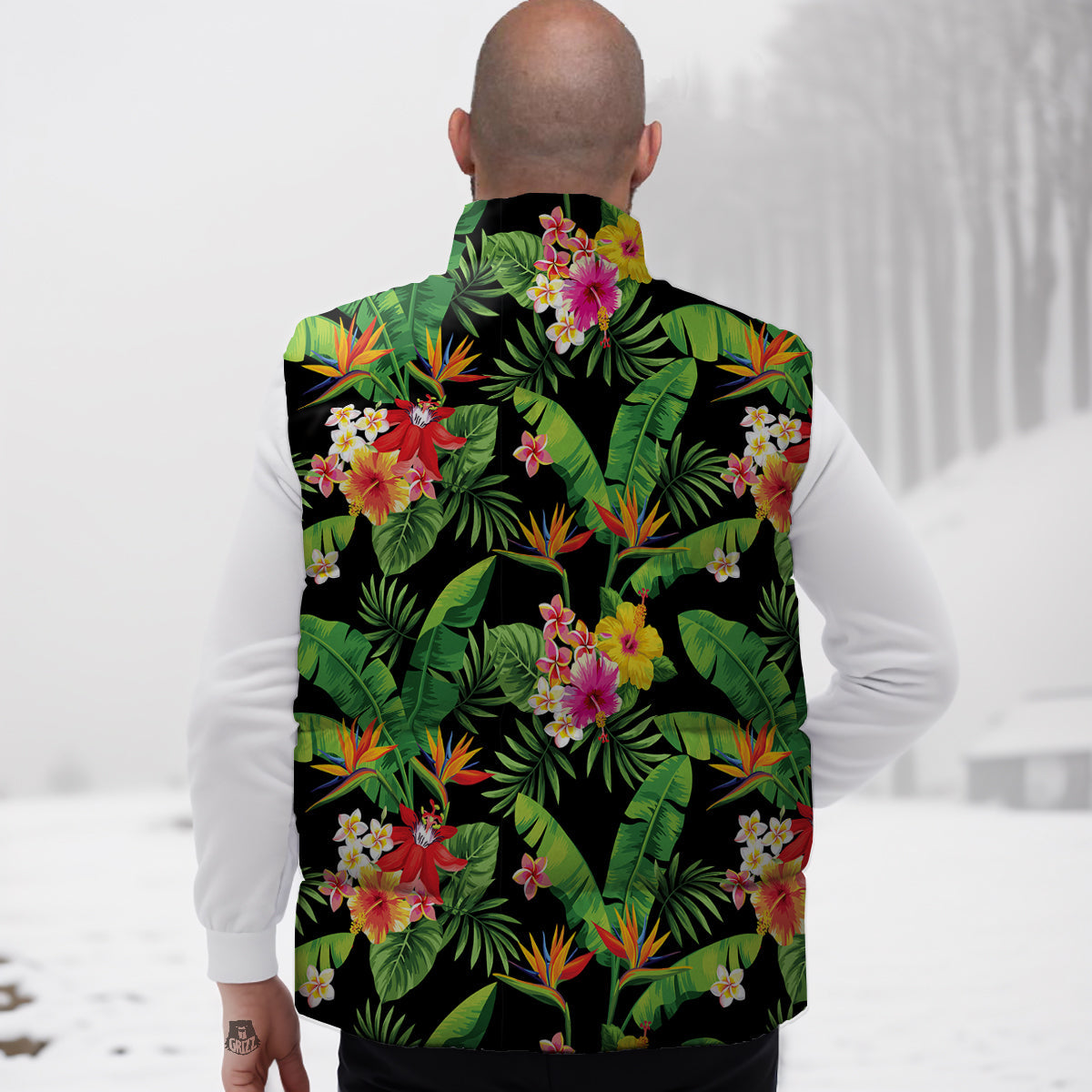 Hawaiian Flower And Tropical Leaf Print Pattern Down Vest