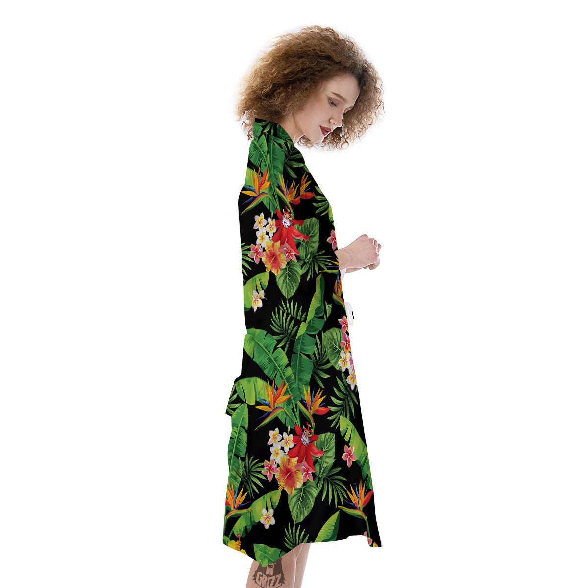 Hawaiian Flower And Tropical Leaf Print Pattern Kimono-grizzshop