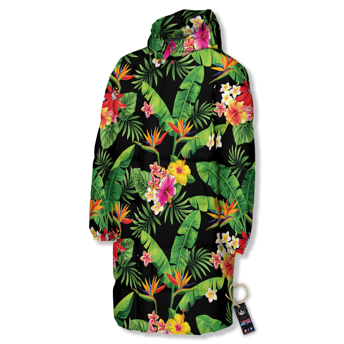 Hawaiian Flower And Tropical Leaf Print Pattern Long Down Jacket-grizzshop