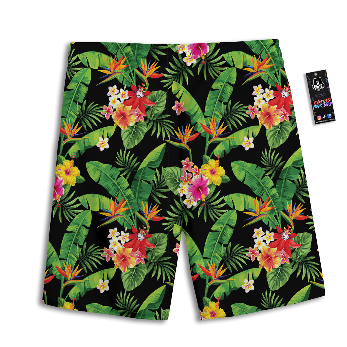 Hawaiian Flower And Tropical Leaf Print Pattern Men's Athletic Shorts