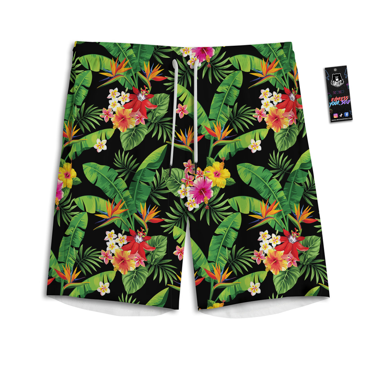 Hawaiian Flower And Tropical Leaf Print Pattern Men's Athletic Shorts