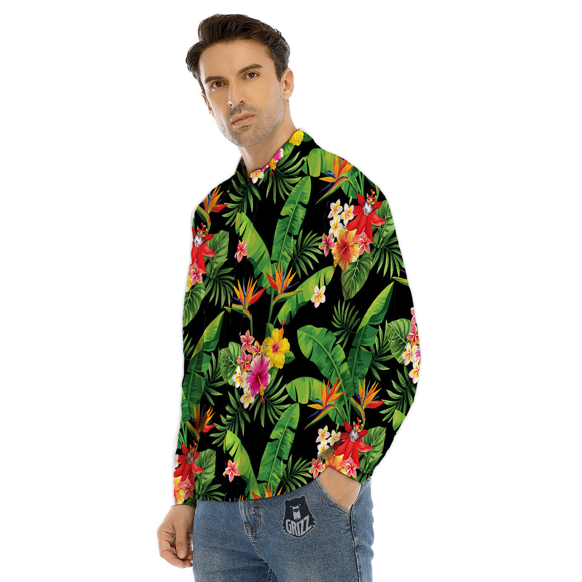 Hawaiian Flower And Tropical Leaf Print Pattern Men's Dress Shirts-grizzshop