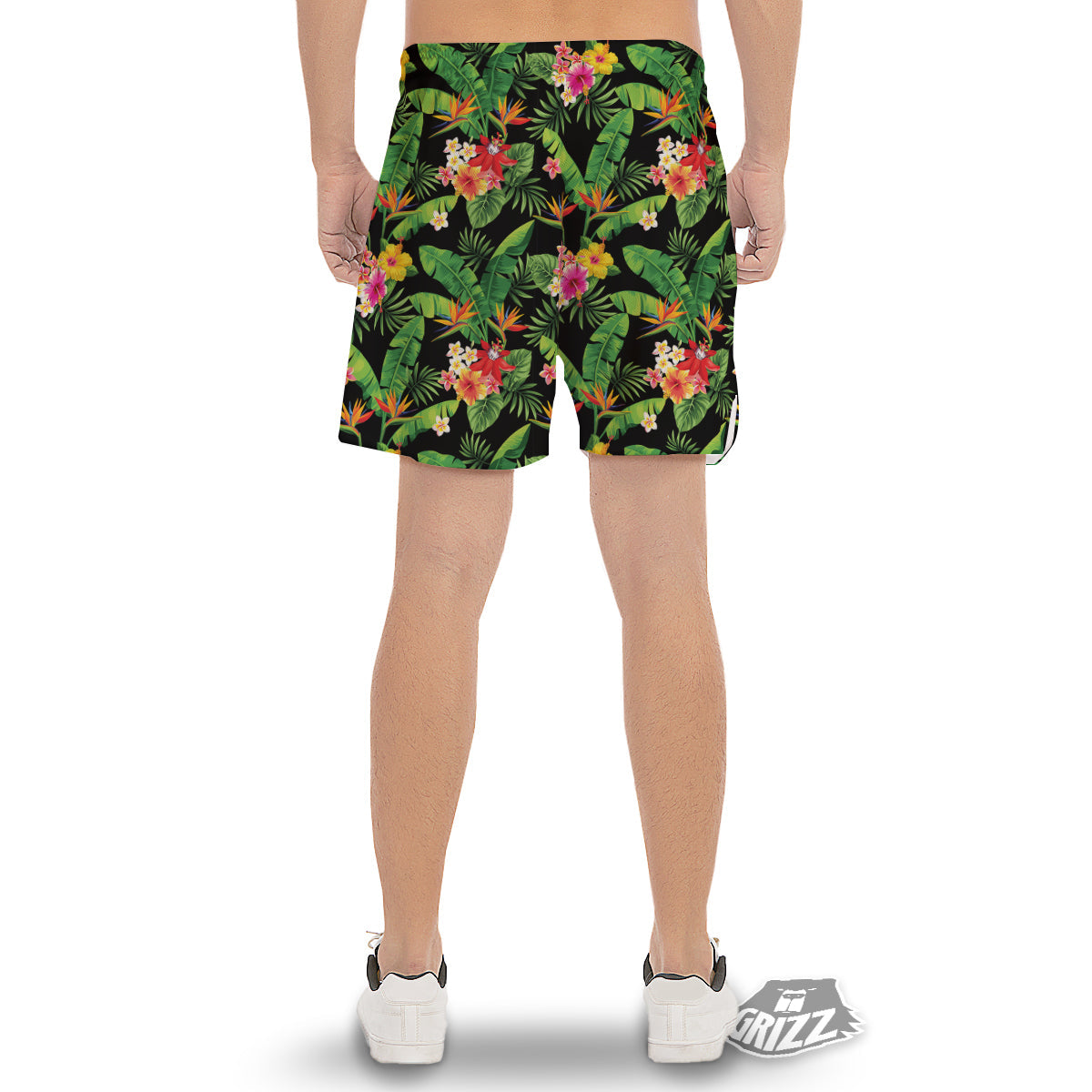 Hawaiian Flower And Tropical Leaf Print Pattern Men's Gym Shorts-grizzshop