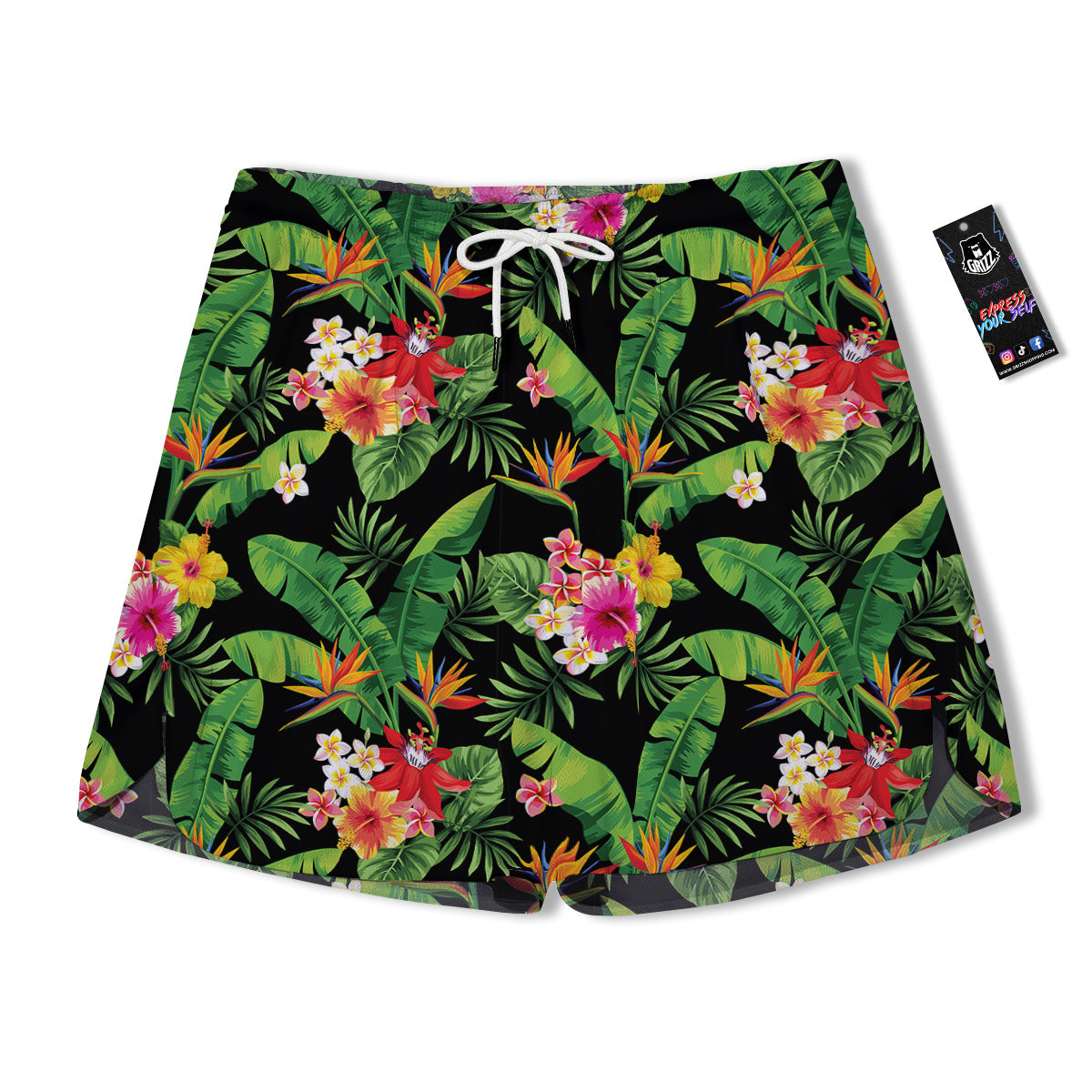 Hawaiian Flower And Tropical Leaf Print Pattern Men's Running Shorts-grizzshop