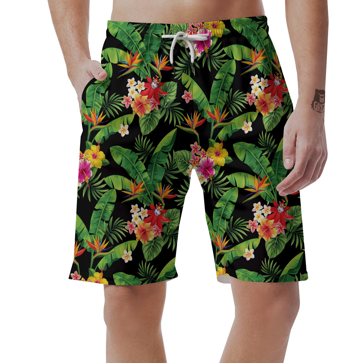 Hawaiian Flower And Tropical Leaf Print Pattern Men's Shorts-grizzshop