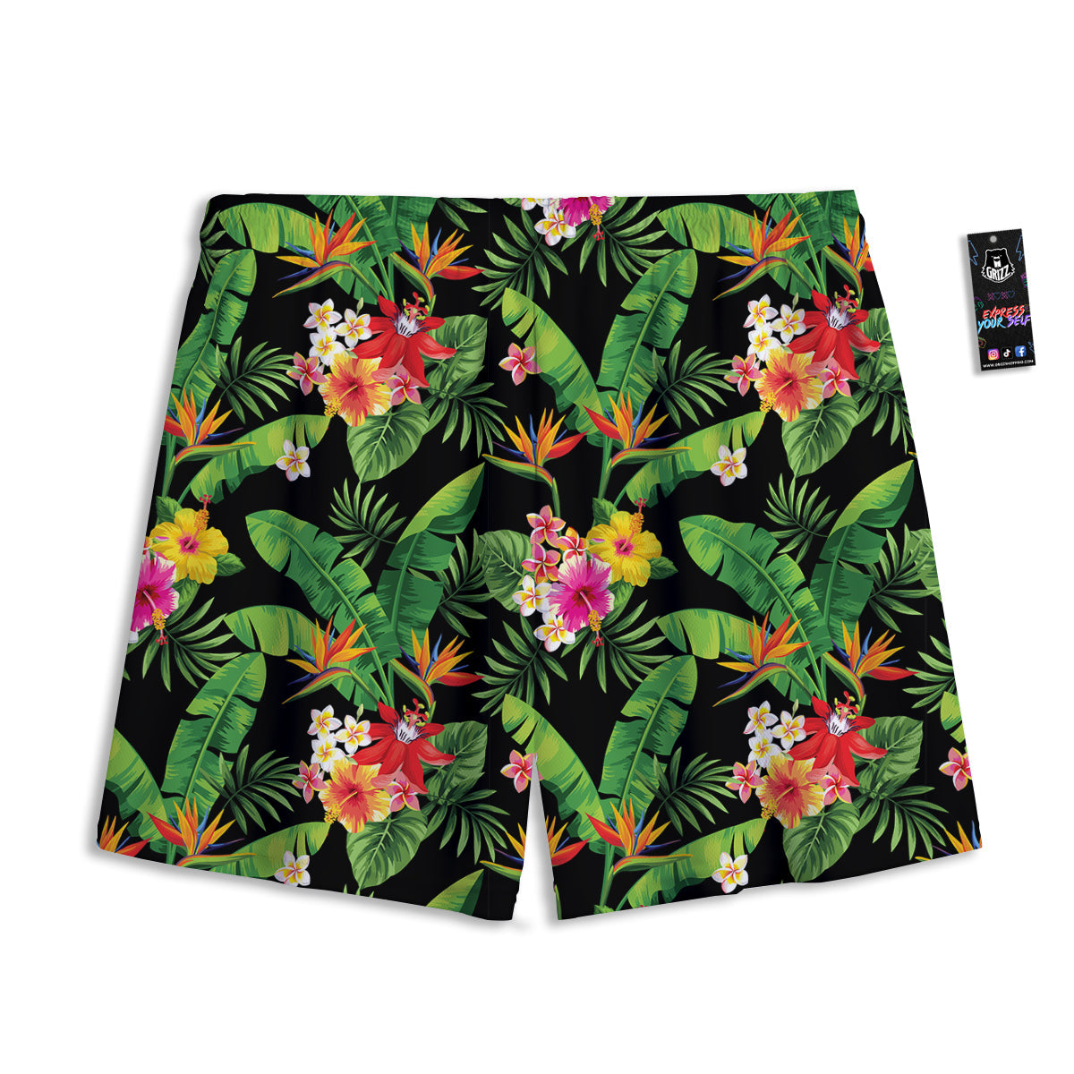 Hawaiian Flower And Tropical Leaf Print Pattern Mesh Shorts