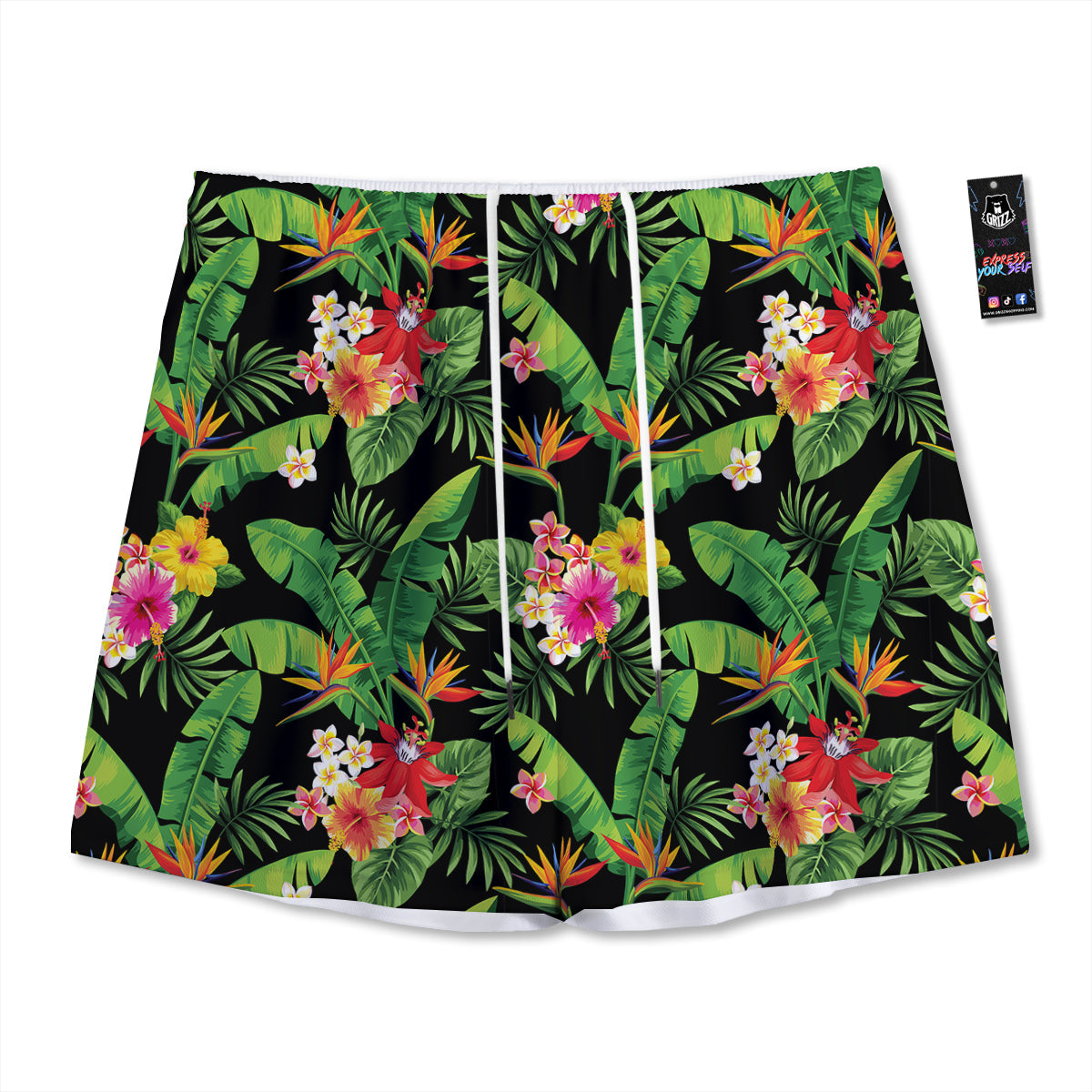 Hawaiian Flower And Tropical Leaf Print Pattern Mesh Shorts
