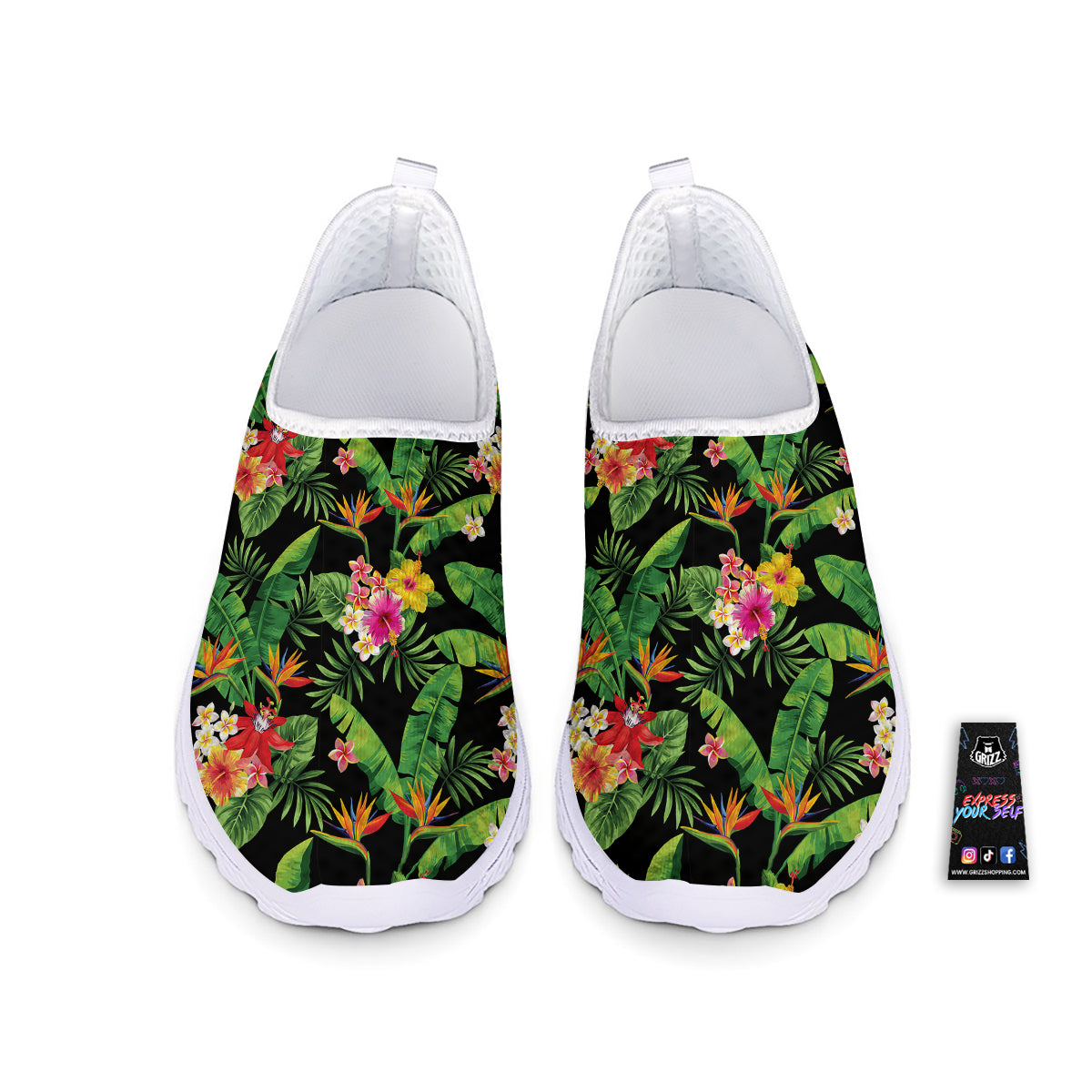 Hawaiian Flower And Tropical Leaf Print Pattern Nurse Shoes-grizzshop
