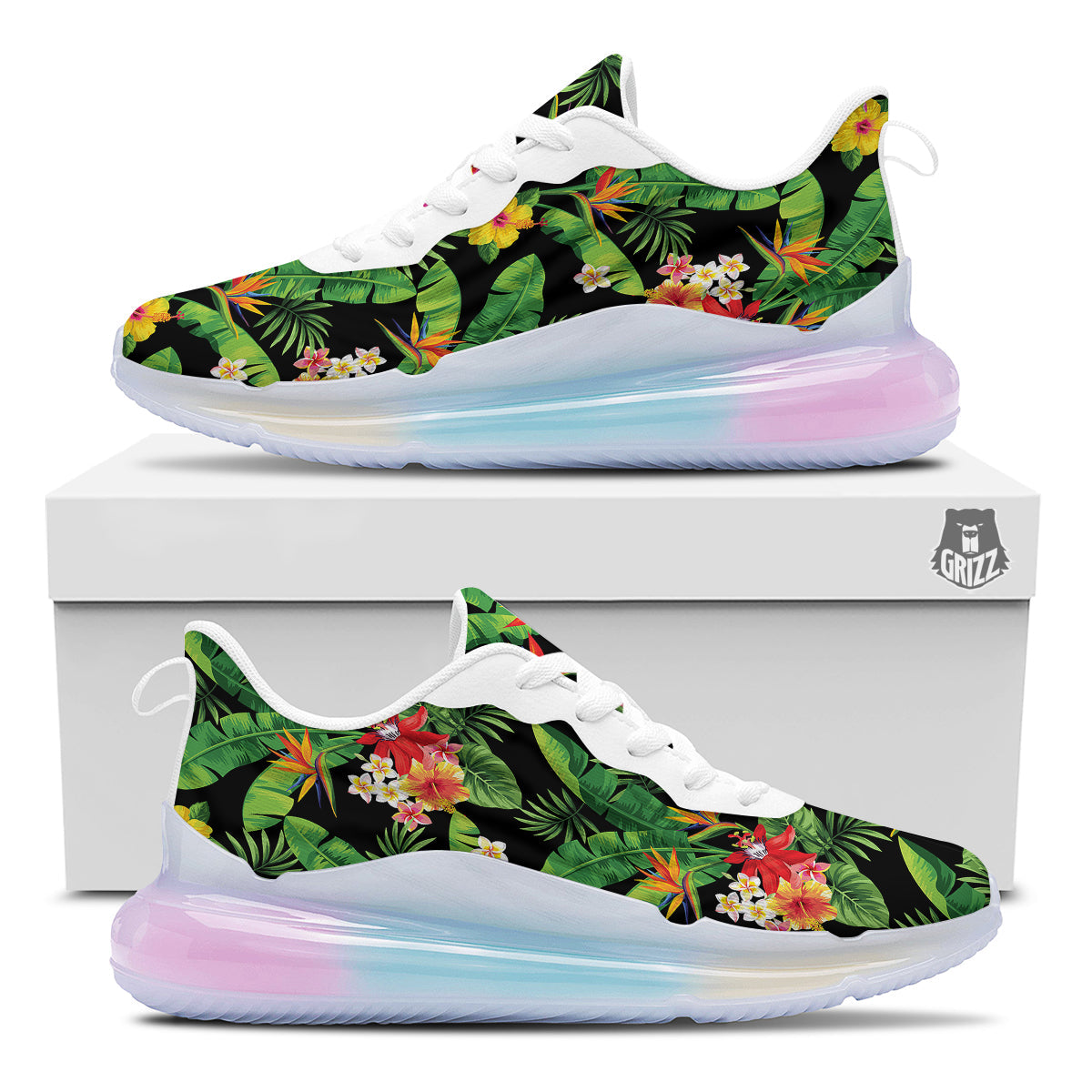 Hawaiian Flower And Tropical Leaf Print Pattern Running Sneakers-grizzshop