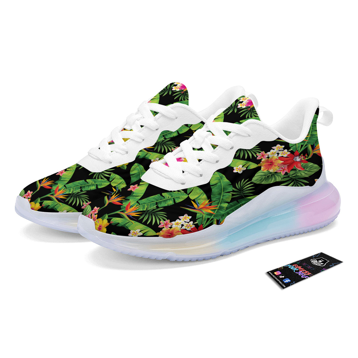 Hawaiian Flower And Tropical Leaf Print Pattern Running Sneakers-grizzshop