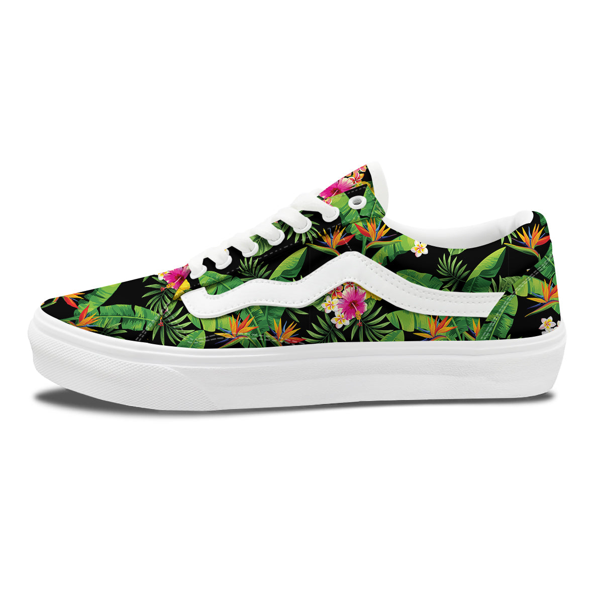Hawaiian Flower And Tropical Leaf Print Pattern Skate Shoes-grizzshop