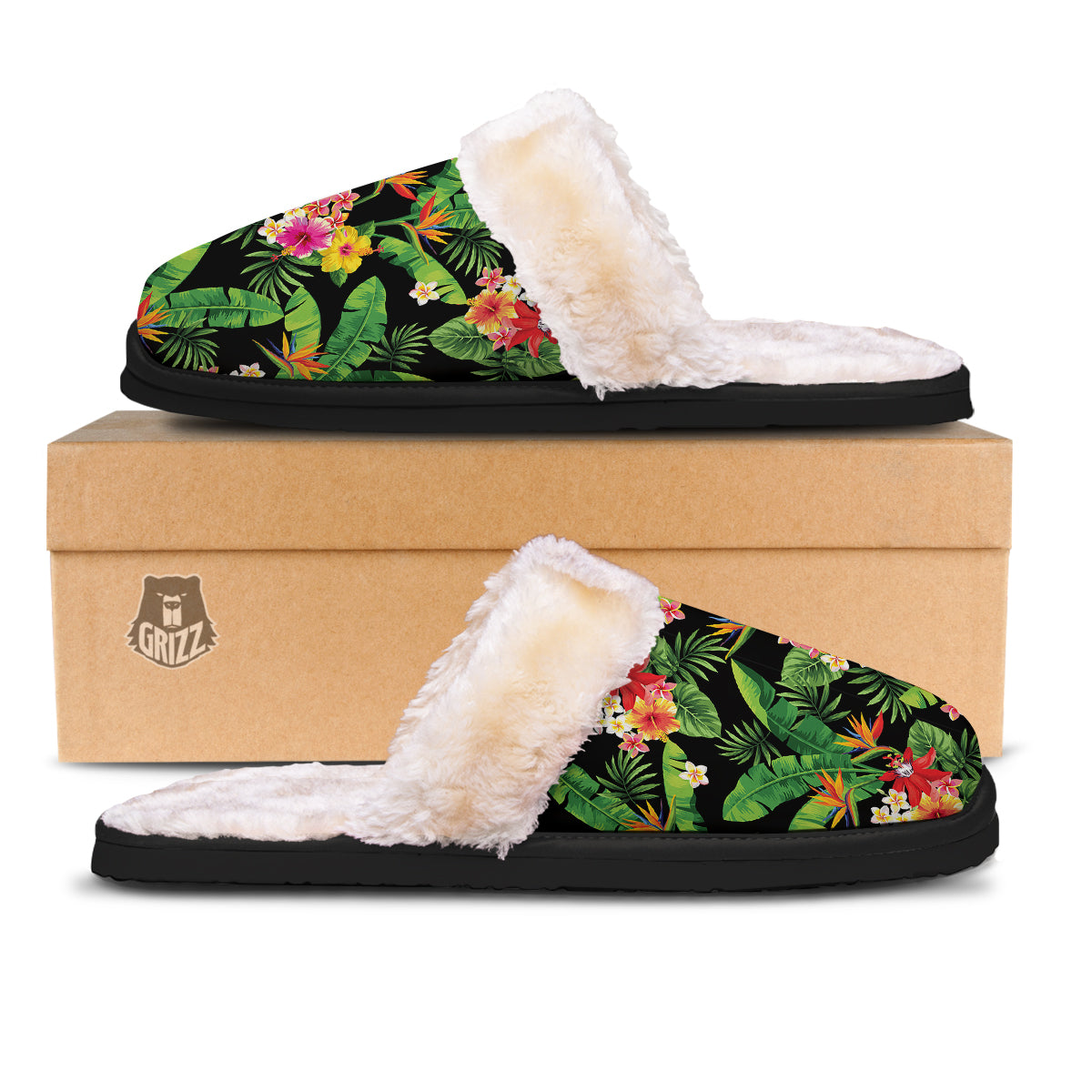 Hawaiian Flower And Tropical Leaf Print Pattern Slippers-grizzshop