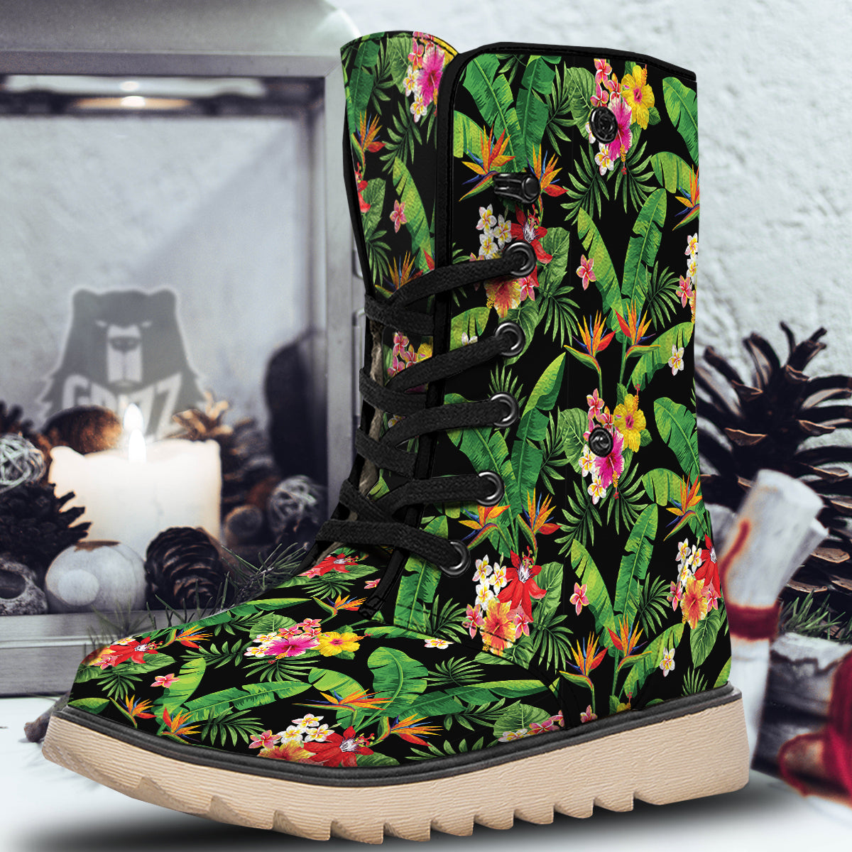 Hawaiian Flower And Tropical Leaf Print Pattern Snow Boots-grizzshop