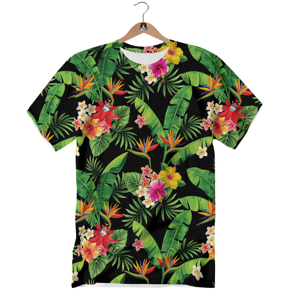 Hawaiian Flower And Tropical Leaf Print Pattern T-Shirt-grizzshop