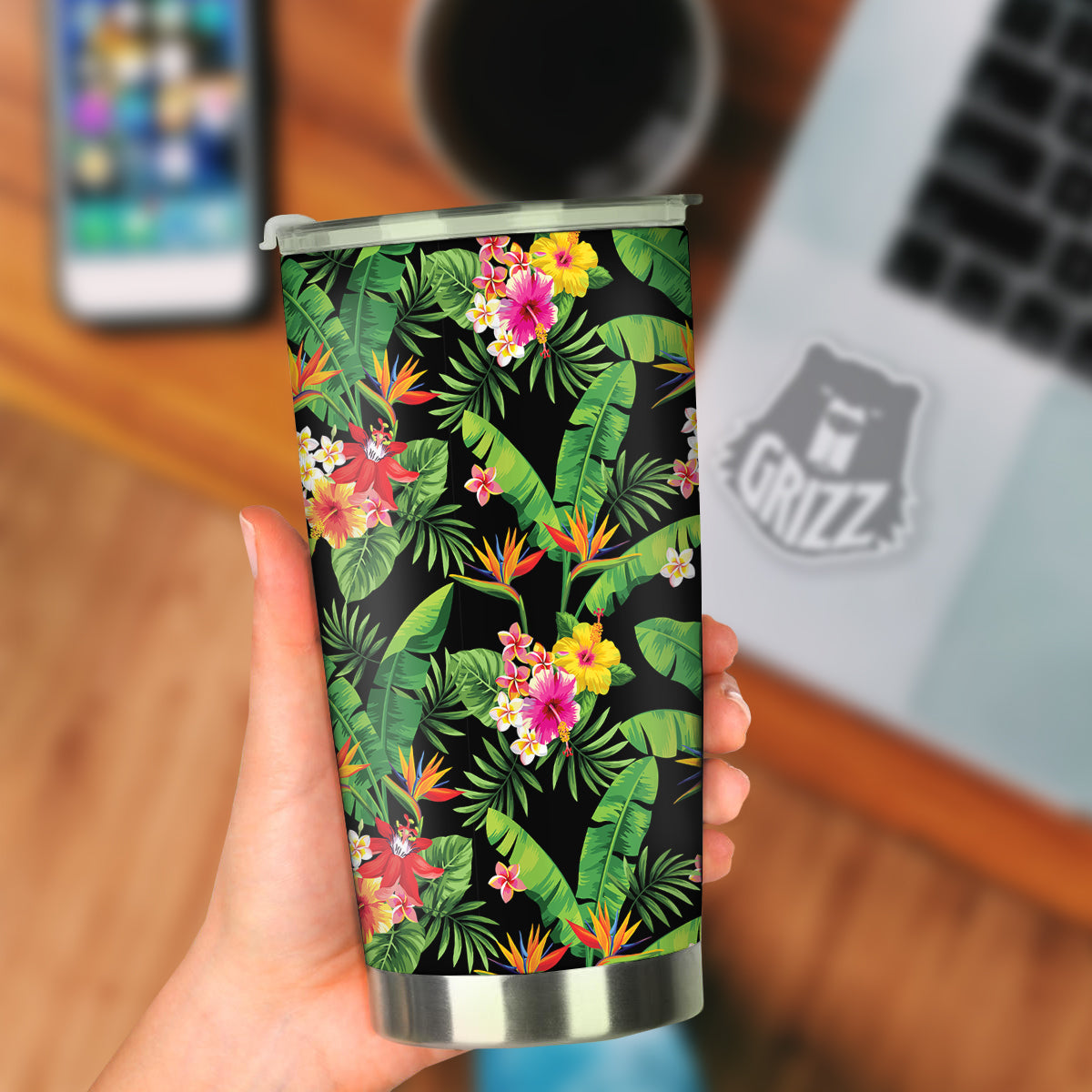 Hawaiian Flower And Tropical Leaf Print Pattern Tumbler-grizzshop