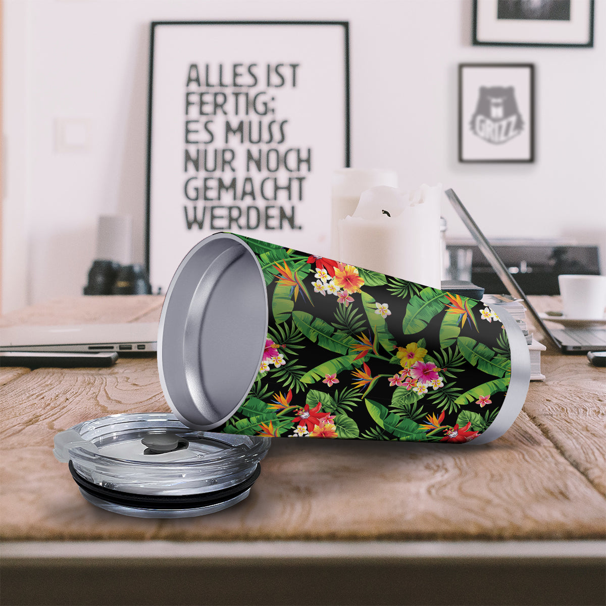 Hawaiian Flower And Tropical Leaf Print Pattern Tumbler-grizzshop