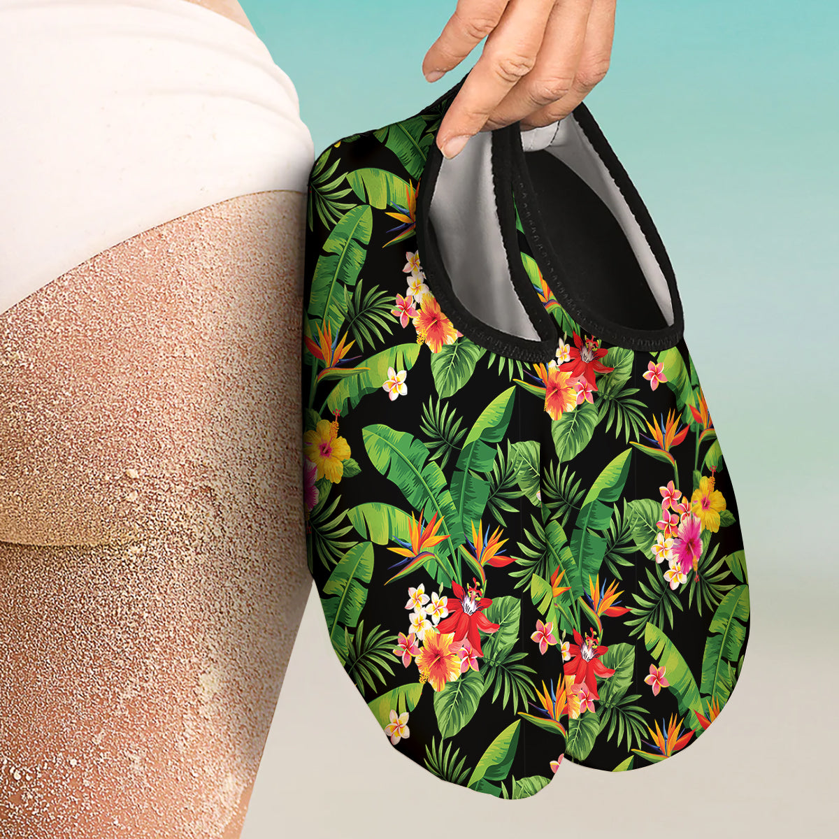 Hawaiian Flower And Tropical Leaf Print Pattern Water Shoes-grizzshop