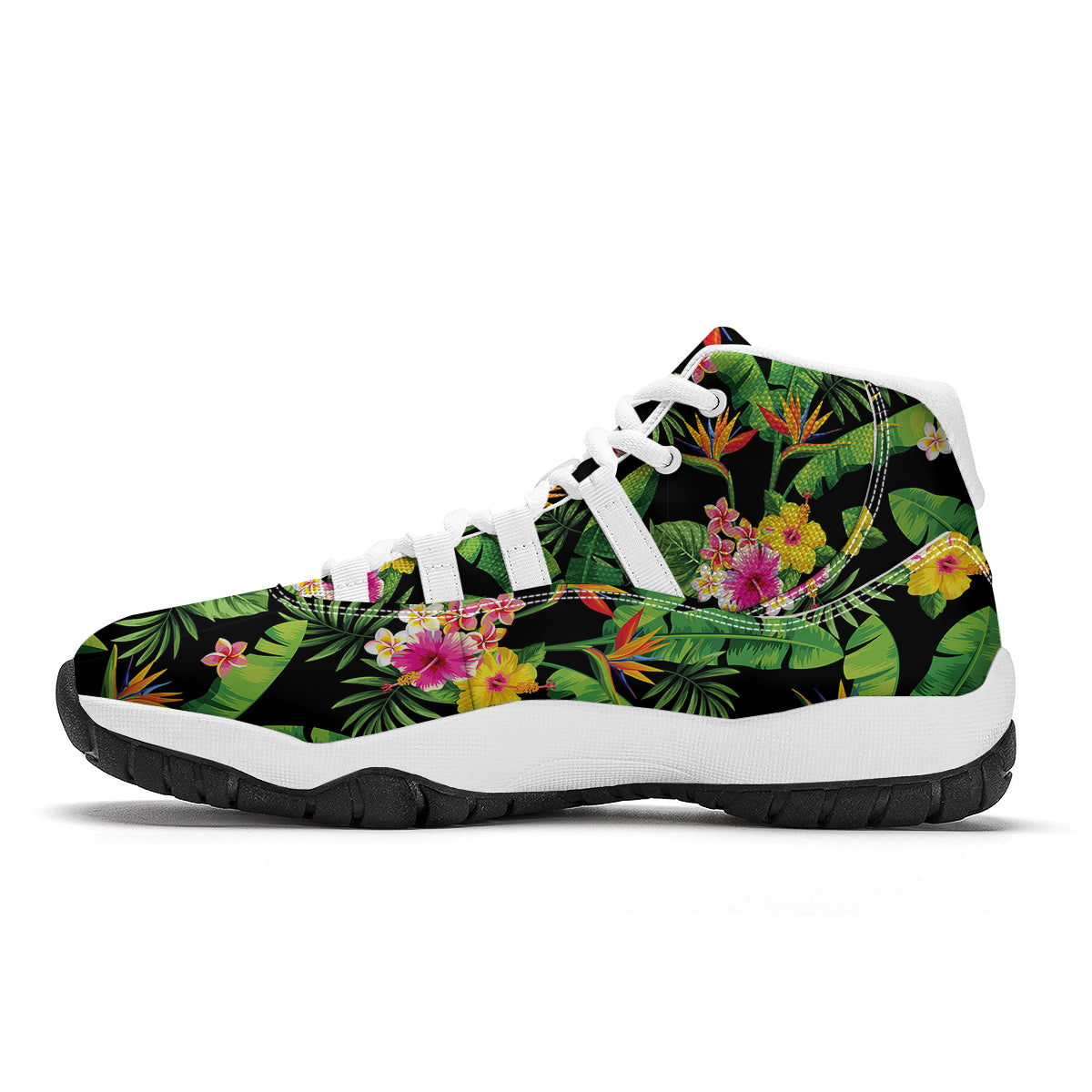 Hawaiian Flower And Tropical Leaf Print Pattern White Bball Shoes-grizzshop